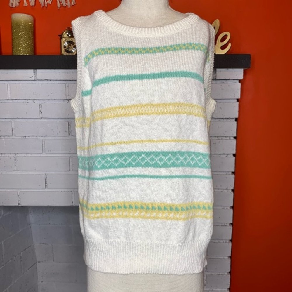 Vintage NWT Vanderbilt Abstract Pastel Striped Knit Sweater Vest